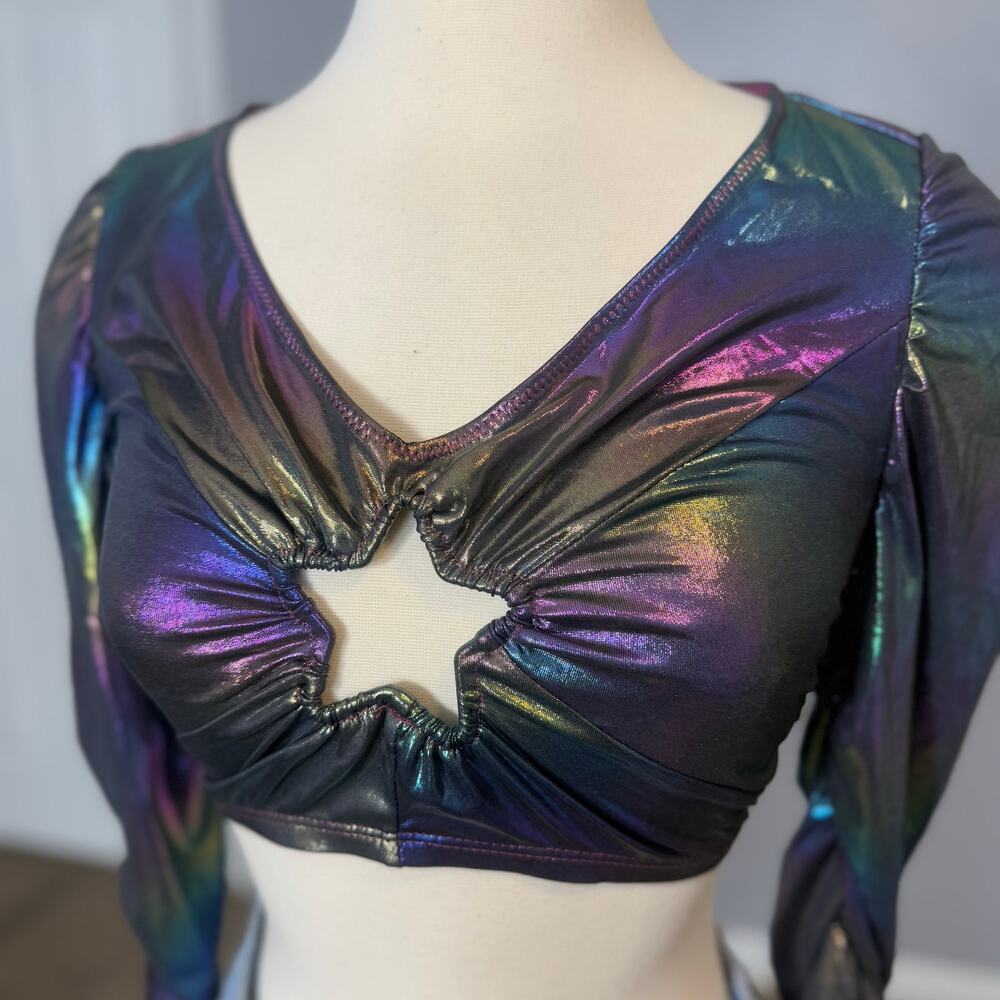 Dolls Kill Club EXX Galaxy Gathered Long Sleeve Top, S - Picture 3 of 5